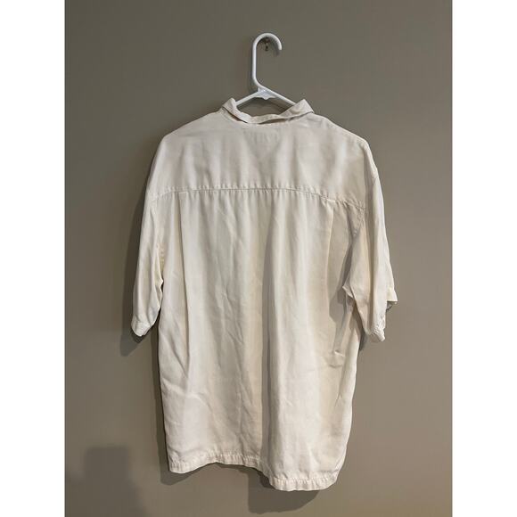 Vintage Tommy Bahama Polo Shirt 100% Silk Button Up Ivory Beige Men's Medium - Picture 2 of 6